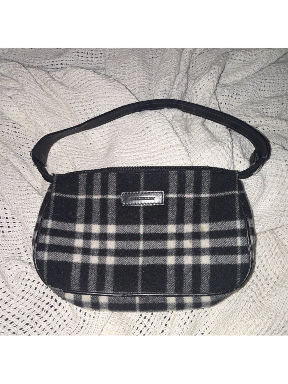 Burberry Black and Cream Check Shoulder Bag